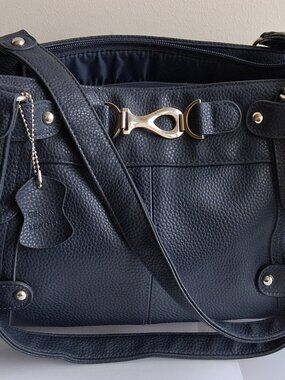 Genuine Leather handbag/purse -Navy/blue, 1 top zipper, approx 14 x8.5x4 inches